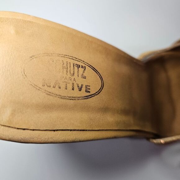 Vintage Schutz Native Wooden Platform '70s Vibe Glitter Cross Front Sandals 7 - Picture 3 of 7